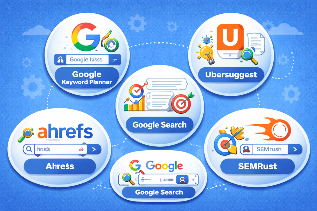 Infographic showing 5 keyword research tools in Malaysia