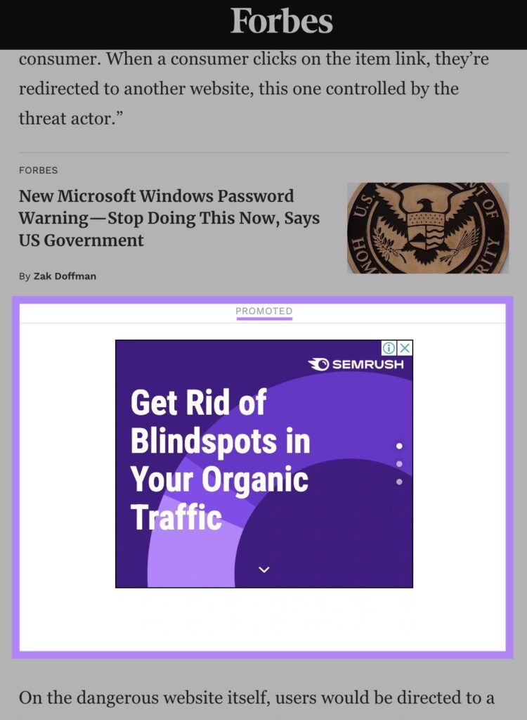 An image of display ads in Forbes website