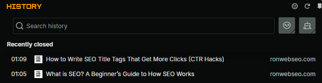 ronwebseo on browser history page