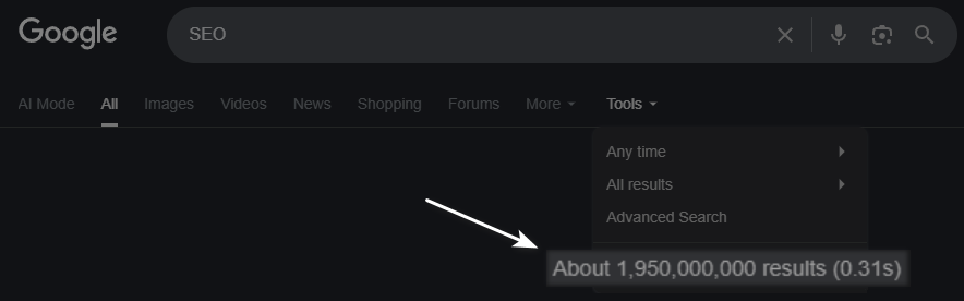 Showing the numbers of results when search with short-tail keyword