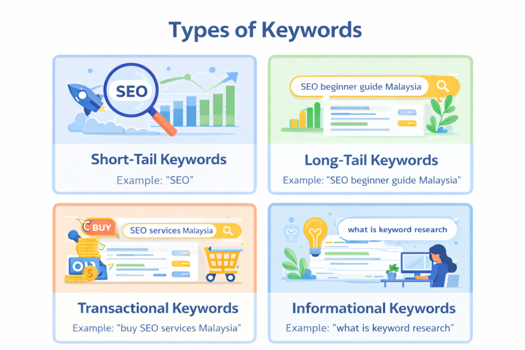 types-of-keyword comparison of 4 types of keywords