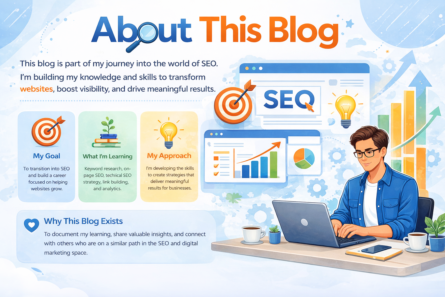 EO blog banner with charts and laptop workspace