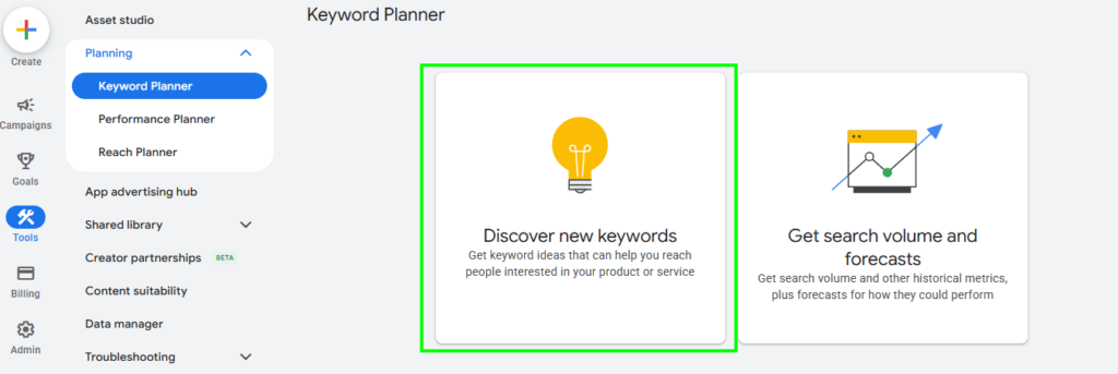 keyword planner step