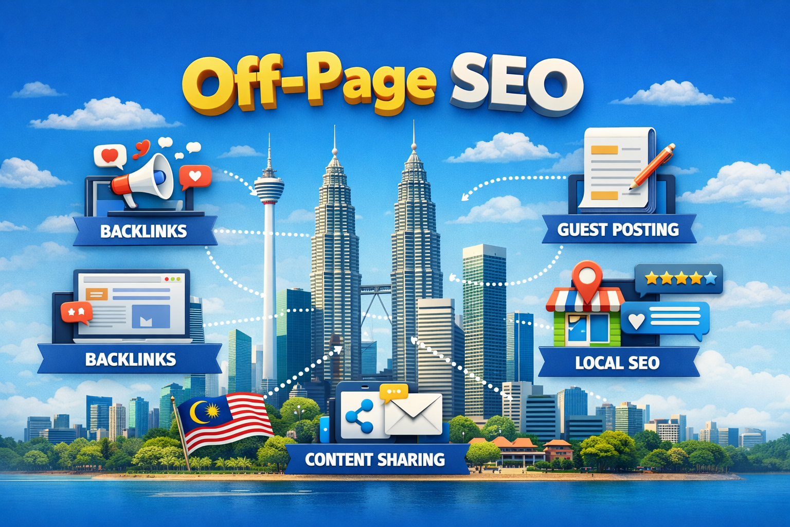 Off-page SEO is crucial for improving local SEO. Backlinks from local Malaysian businesses, being listed in local directories, and getting mentioned in local media can help businesses rank better in local search results.